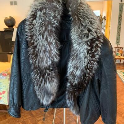 leather jacket with detachable raccoon collar