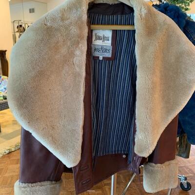 brown leather and natural shearling jacket, 1980s, by Jane Norris