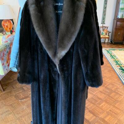 long mink coat with a sable collar by Galanos