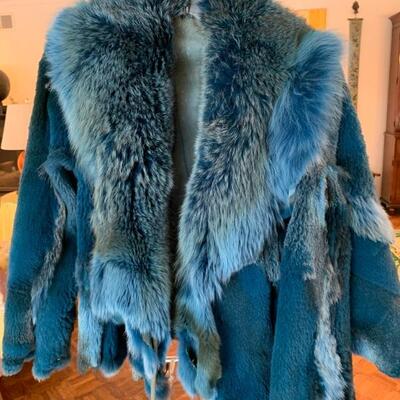 wild, quilted fox jacket, dyed blue