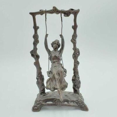 #1212 â€¢ Signed Moreau Iron Girl in Swing Sculpture Measures Approx 5.5