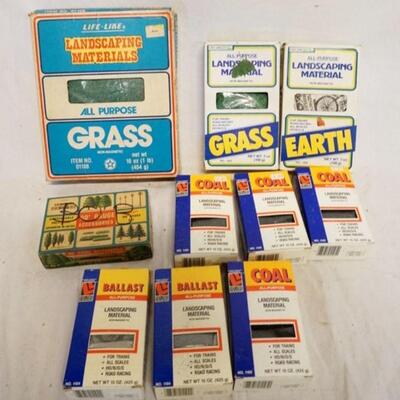 1208	LOT OF LIFE-LIKE ALL PURPOSE LANDSCAPING MATERIAL, INCLUDES GRASS, EARTH, COAL, & BALLAST 
