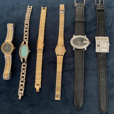 (6) Ladies Watches: 1-Fossil, 1-Relic, 2-Seiko, &                2-Fashion Watches with Black Straps