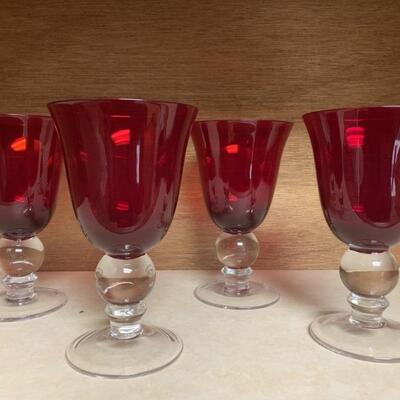 (4) Ruby Red Crystal Goblets with Clear Stems