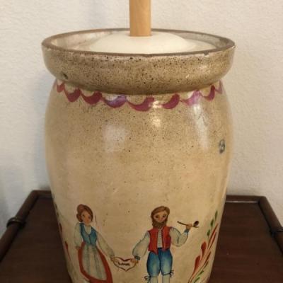 Pottery Butter Churn is 13x9 (31in with handle)