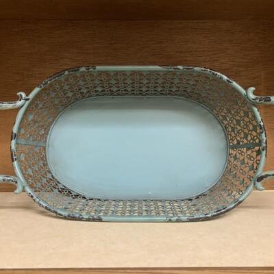 Aqua Metal Decorative Handled Basket