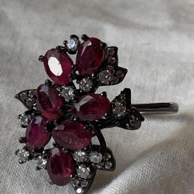 Sterling Silver Ring w/ Ruby Gemstones, Size 8.75