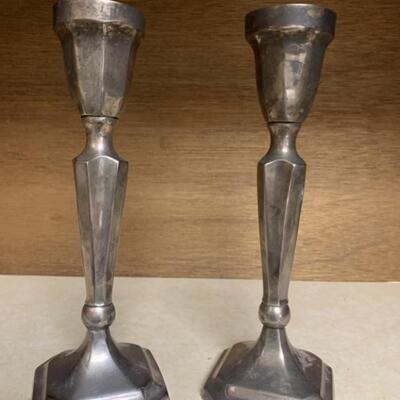 Pair of Heavy Silver Metal Tone Candlesticks