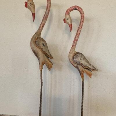 (2) Painted Metal Graceful Cranes