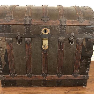 Antique Domed Steamer Trunk with Tin Overlay