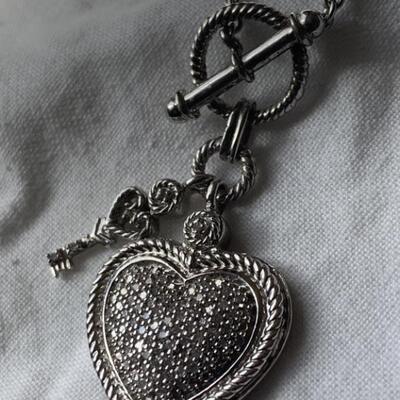 Sterling Silver and Diamond Heart & Key Necklace