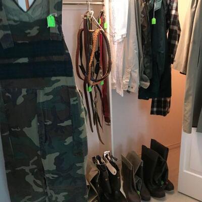 Men hunting and fishing clothing,  fishing wading boots, vests, overalls and more