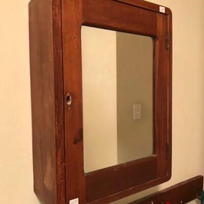 Antique Wooden Medicine Cabinet with key