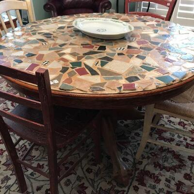 Mosaic round table with oak claw base