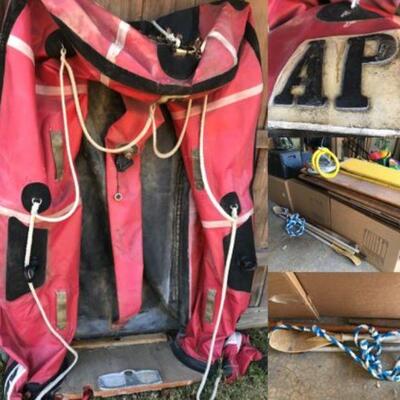 Vintage AmPac Dingy Teak seats, oars and foot pump