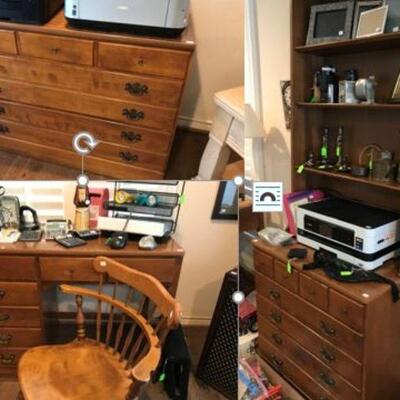 Vintage Maple Furniture, Chest, 2 Desks and Book Case