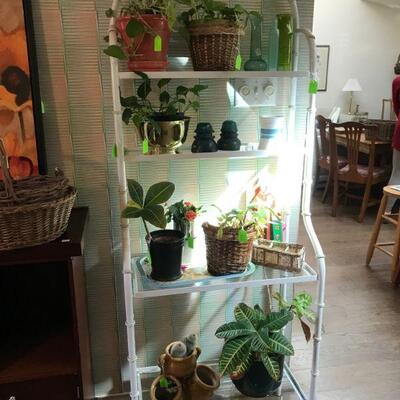 Live Plants, White Bamboo Style Bakers Rack