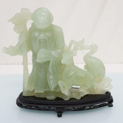 CARVED JADE SHOUXING WITH STAND