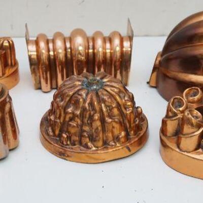 6 ANTIQUE 19th c COPPER MOLDS INCL JONES BROS
