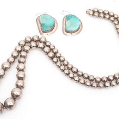 2 pc STERLING NECKLACE & TURQUOISE EARRINGS