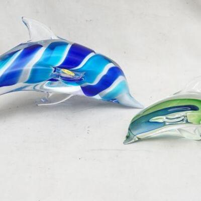 2 BLOWN MURANO GLASS DOLPHINS