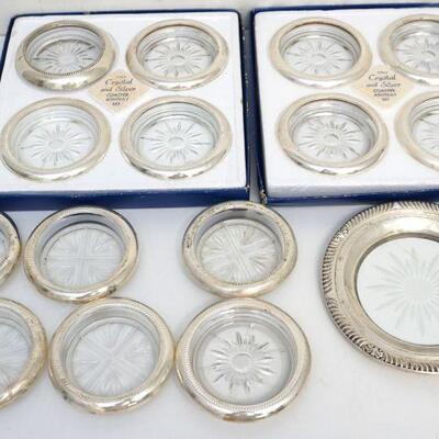 15 pc STERLING & CRYSTAL COASTERS