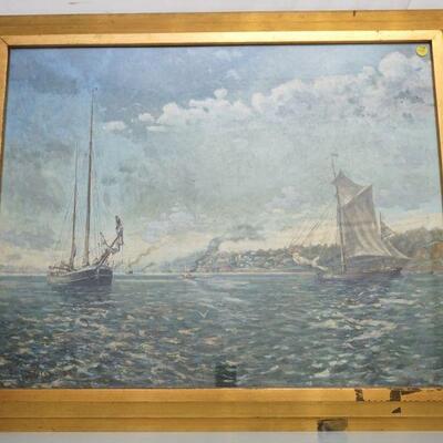 LARGE 1933 MARITIME OIL ON CANVAS