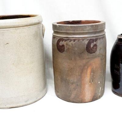 3 pc ANTIQUE STONEWARE CROCKS & JUGS