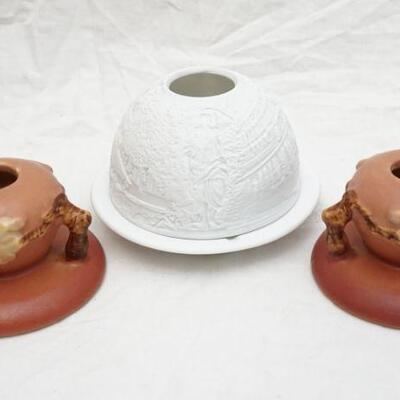 3 pc LIMOGES FAIRY LAMP & VINTAGE ROSEVILLE