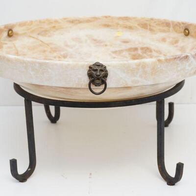 LARGE ALABASTER BOWL ON IRON STAND