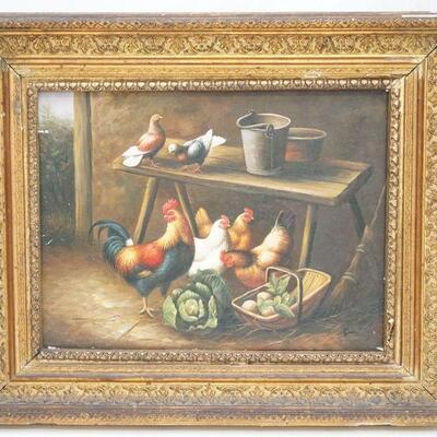 ANTIQUE OLEOGRAPH ROOSTERS CHICKENS