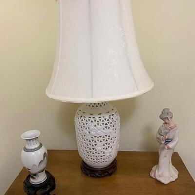 Mid Century Blanc De Chine Table Lamps, Cherry Blossom (pair)