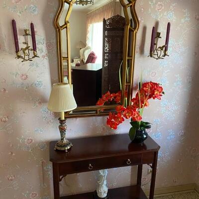Mahogany Entry Way Table, Vintage Cloisonné Lamp
