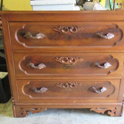 1880'S ANTIQUE WALNUT VICTORIAN DRESSER WITH HANDCARVED HANDLES