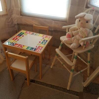 Children's Toys, wood table, high chair