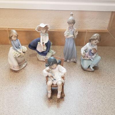 Assorted lladro figurines classic shiny porcelain, most with original box.  (Shown #5467 signed ~  #5222 ~ #5604 ~ #5990 ~ #5448 Naptime)