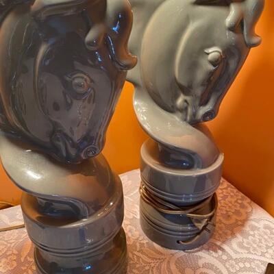 Mid Century Trojan Chess Pieces Horse Table Lamps 