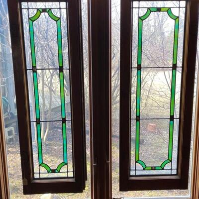 Antique Stained Leaded Glass Panels, Pair
