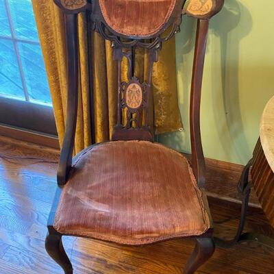 Art Deco Mahogany Inlay, Velvet Side Chair, From New Orleans Brothel!!