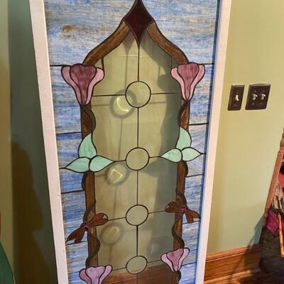 GORGEOUS!! LARGE, Beveled Floral Dragon Flies Stained Leaded Glass Window