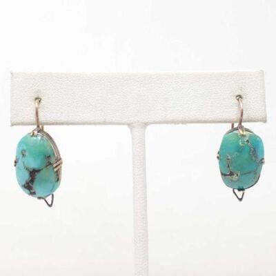 #1292 • Vintage 10K Gold Earrings with Turquoise, 3.7g
