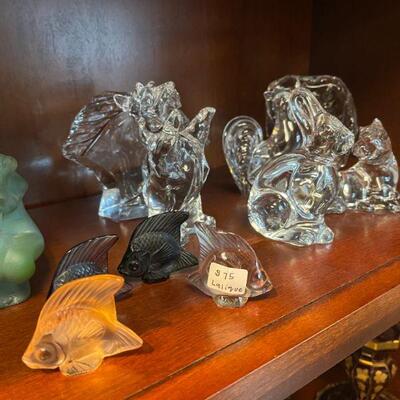 Lalique Fish and Bacaratt glass sculptures