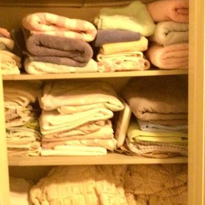 Linen closet, crochet bed spreads