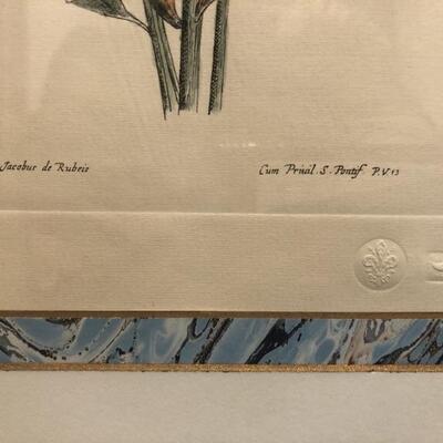 Pair Edizioni Ponte Vecchio Florence Hand Colored Botanical Art Prints
Two relief stamps below images of both prints show the fleur de...