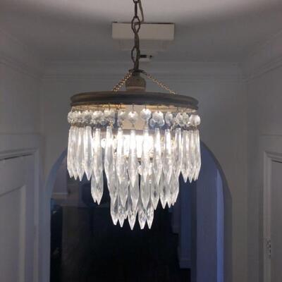 Vintage Brass and Crystal Prism 3-Tier Chandelier