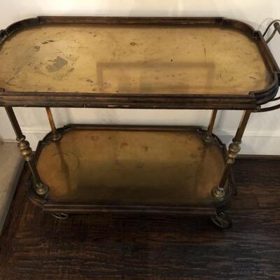 Vintage Rolling Brass 2-Shelf Tea Cart