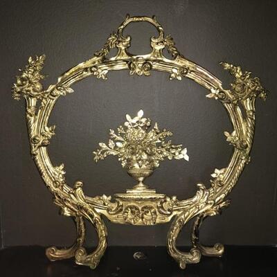 Antique French Louis XV Brass Fireplace Screen