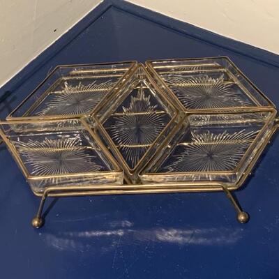 Mid Century Glass & Brass Vanity Tray