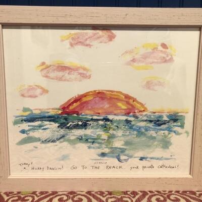 Framed Seashore Watercolor is 16w x 13h