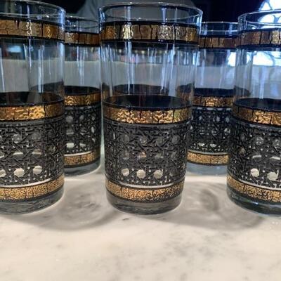 (6) Midcentury Modern Black & Gold Bar Glasses